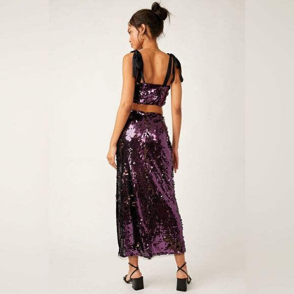Free People NWT Star Bright Set in Lilac Sequin Skirt Set Size 0 - Picture 10 of 16